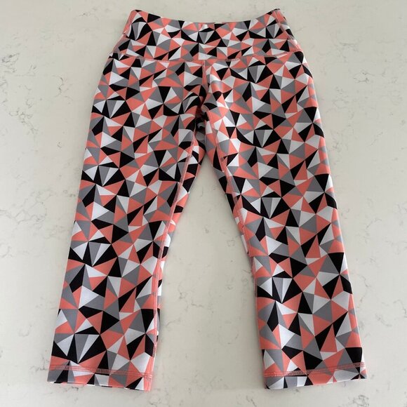 Karma Activewear Geometric Print Poly Spandex Crop Leggings Blk Gry Wht Pink S - Picture 2 of 12